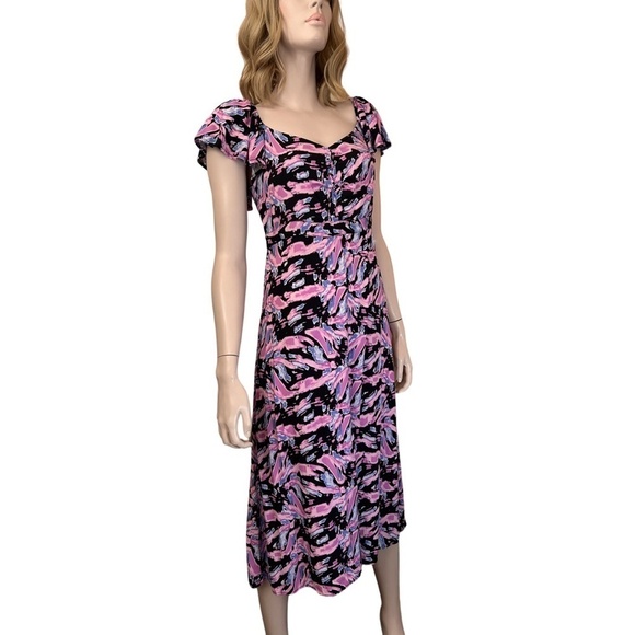 Sofia Jeans Vergara Dress Viscose Pink Multi Shirred Smocked Flutter Sleeves - Picture 3 of 16